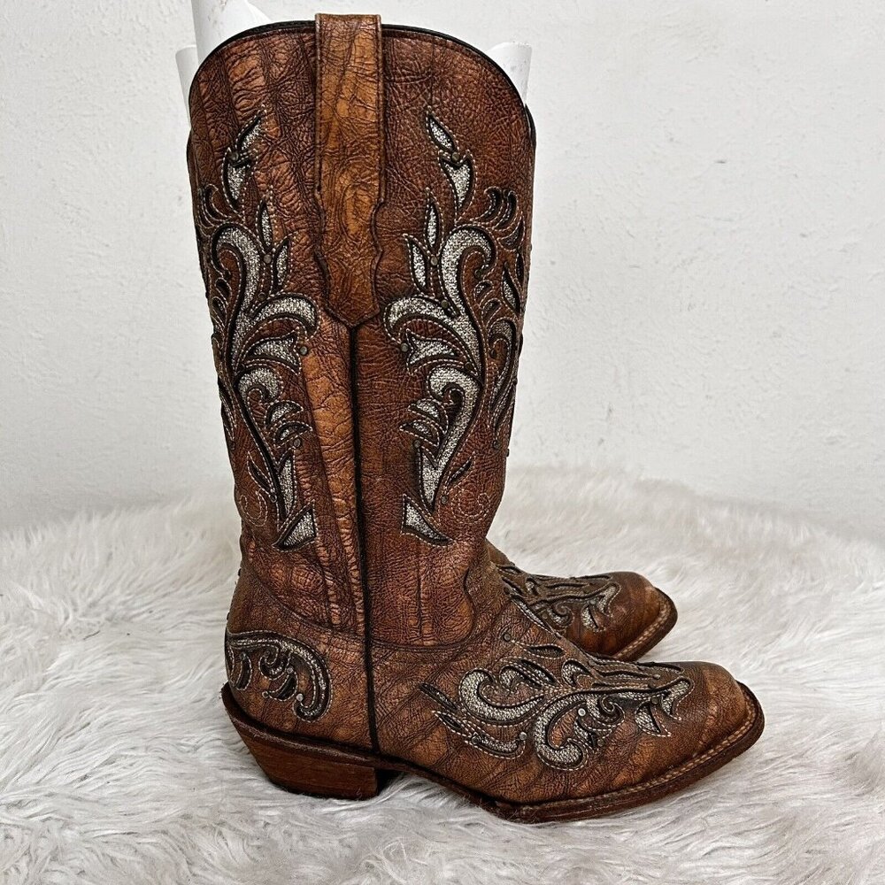 Embroidered Brown Western Heeled Boots